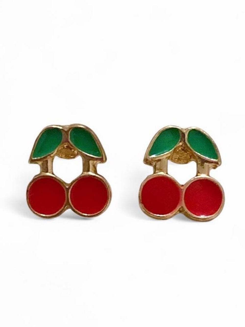 🛍️3/$20🛍️ Hand Crafted Gold Cherry Stud Earrings - Red & Green